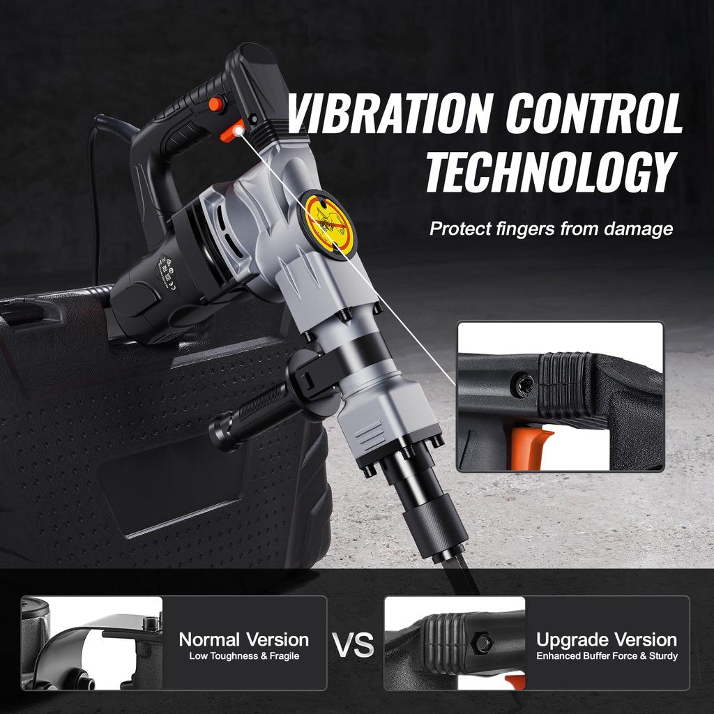 SucceBuy Ciocan Demolator Electric Greu 1400W 2 buc Dălți Biți Ciocănire cu Cutie 2900 BPM Spărgător Beton Mănuși Negru