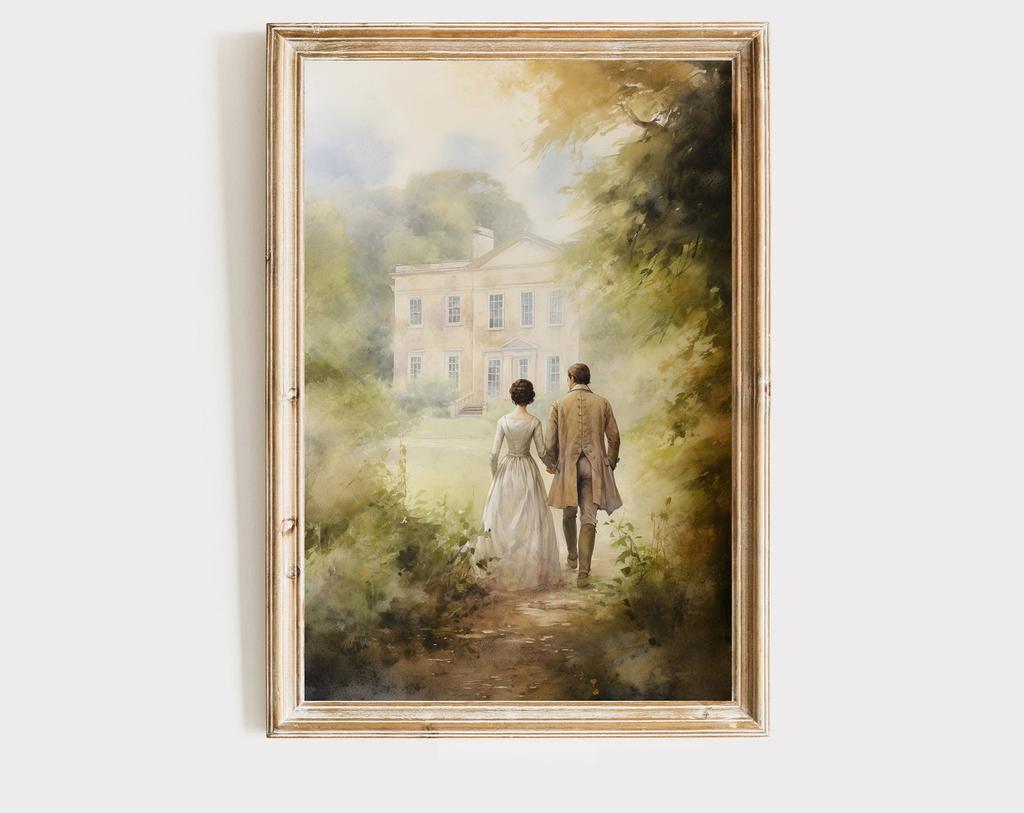 Pride and Prejudice Wall Art Print Canvas Oil Painting Elizabeth Bennet and Mr Darcy Cottagecore Posters Home Decor