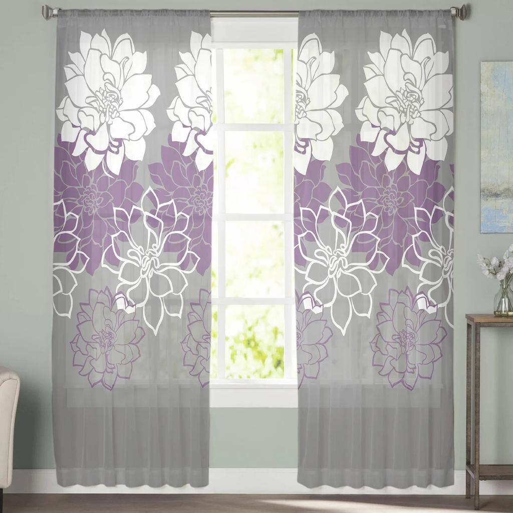Bunte Blumen-Vektor-Vorhänge für Wohnzimmer, Tüll-Vorhang für Schlafzimmer, Küche, Fenster, Voile-Vorhänge