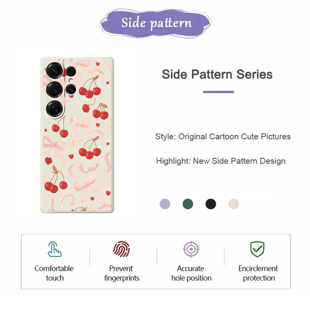 For Samsung Galaxy S25 Ultra Case Big Bow Cherry Pattern Printing Straight Edge TPU Phone Back Cover