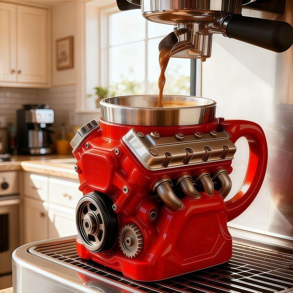 Doppelwandige V6-Motoren Edelstahlbecher mit Henkel Isolierung Auto-Becher Geschenke für Männer und Jungen