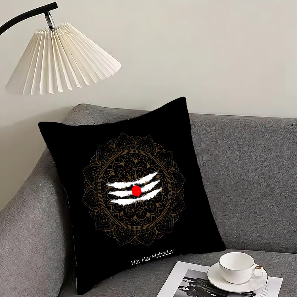Lord Shiva Hindu God Buddha Cushion Cover Reversible Plush Pillow Cover – For car, sofa, bedroom, perfect as a gift.