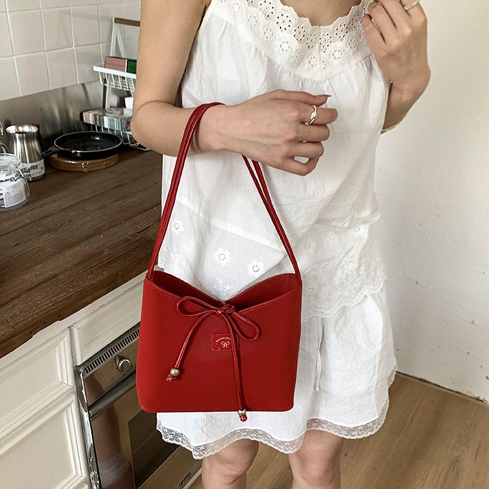 Korean Bow Bucket Bag Y2k Shoulder Bag Casual Bowknot Armpit Bag Girls