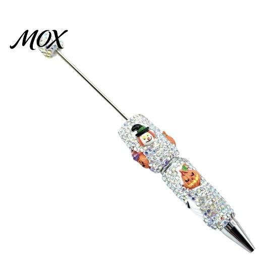 Funny Pumpkin Pen Rhinestone Beadable Pen, Glitter Plastic Beaded Halloween Ghost Skull Writing Gel Ink for DIY Craft Making, School Office Supplies