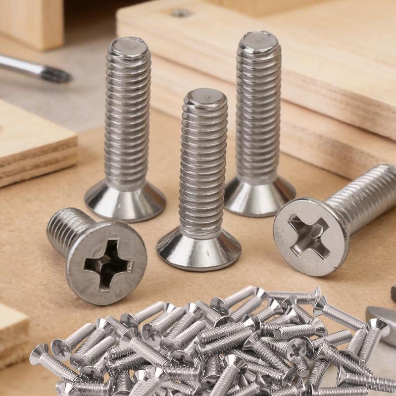 200/10PCS Stainless Steel Counterbore Machine Tooth Screw Phillips Mechanical Thread Flat Head Screws Woodworking Fasteners
