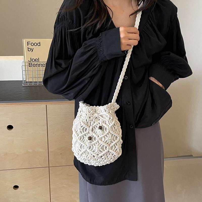 Woven Handbag Fashion Boho Hollow Out Handmade Bucket Crossbody Bag Summer Beach Bag Knitted Phone Pouch