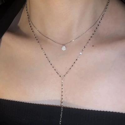 New High-end Long Y-shaped Fringed Diamond Necklace for Women's Niche Light Luxury Double-layer Collarbone Chain