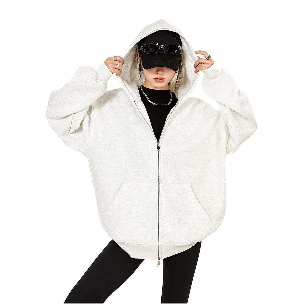 Unisex 420G Heavyweight Gray Hooded Cardigan: Trendy, Versatile Spring/Autumn Jacket for Couples