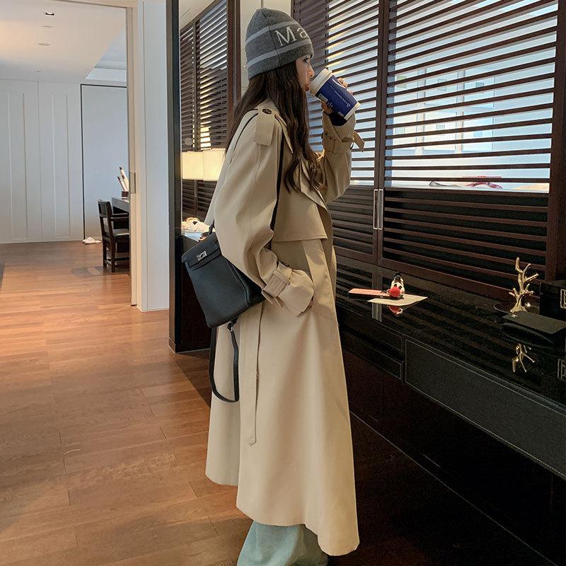 This Year's Popular Khaki Windbreaker Jacket for Women Spring and Autumn New Korean Style Casual Foreign Style Knee-length Long Coat