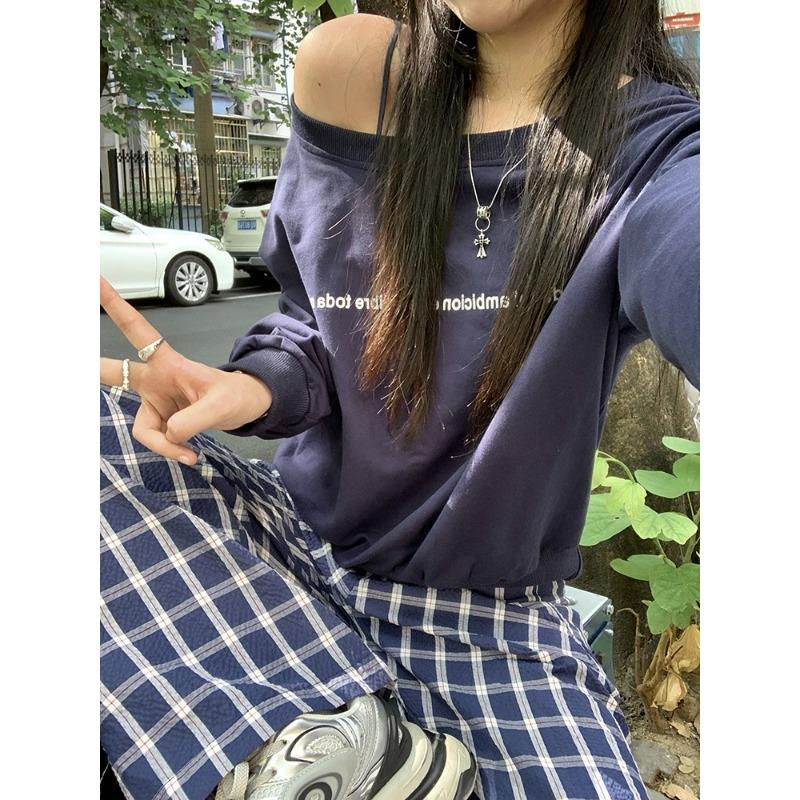 

Сексуальное худи без бретелек с длинными рукавами, женский новый топ для умных студенток, свободного кроя с принтом букв, на раннюю осень 2XL