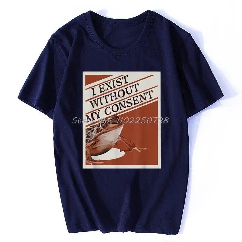 Esisto Senza il Mio Consenso Rana Divertente Meme Surreale Io IRL T-Shirt Top Magliette Stampa Prevalente Cotone Unisex Magliette Casual