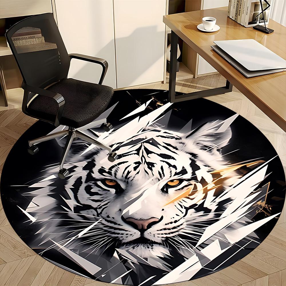 1pc Tiger Face Chair Carpet for Office, Round Non-Slip Durable Large Size Office Carpet, Suitable for Office, Beautiful Decoration
