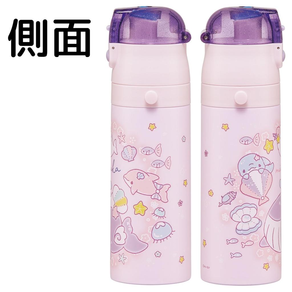 Skater Water 470ml or 430ml Miiruka Stainless Sports Children's Bottle, 2-Way, (Direct Drinking) (Cup Drinking), Design, Girls' Steel, Insulated,