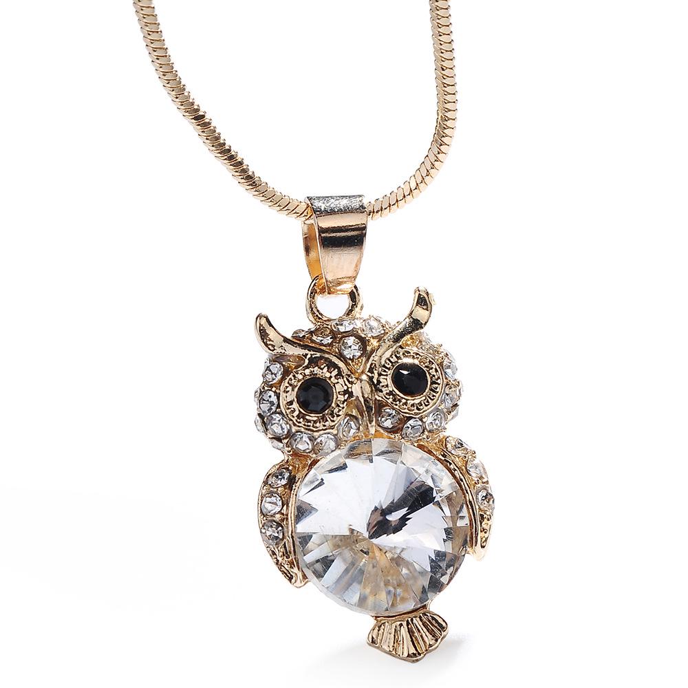 European & American Rhinestone Crystal Owl Necklace Sweater Chain