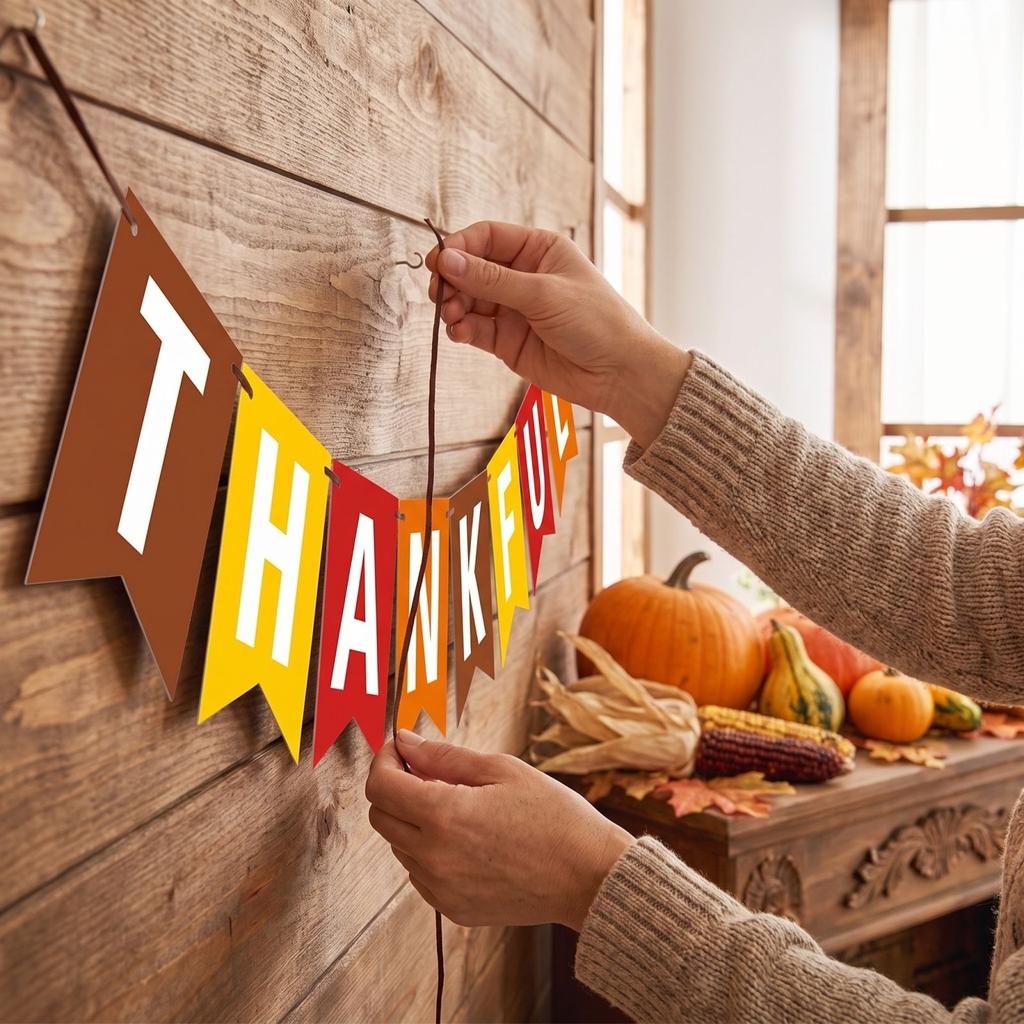 Thanksgiving Themed Swallowtail Bunting for Party Decorations, Fall Celebration