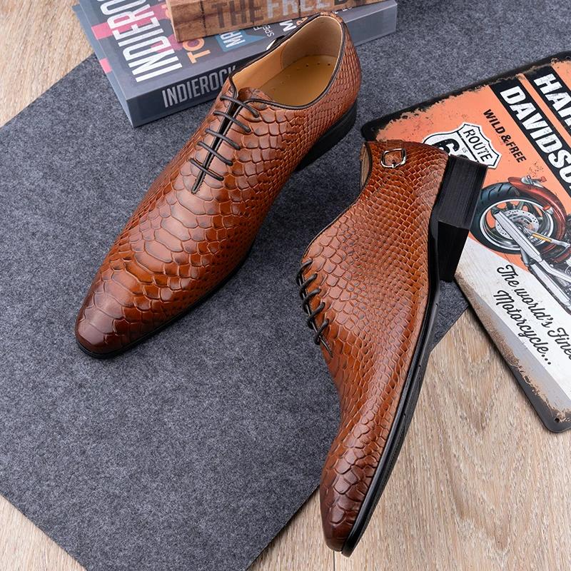 Fashion Luxury Shoes Genuine Leather Men Shoe For Office Dress Suits Oxford Metal Buckle Business Work Black Coffee Lace-up Handmade Man