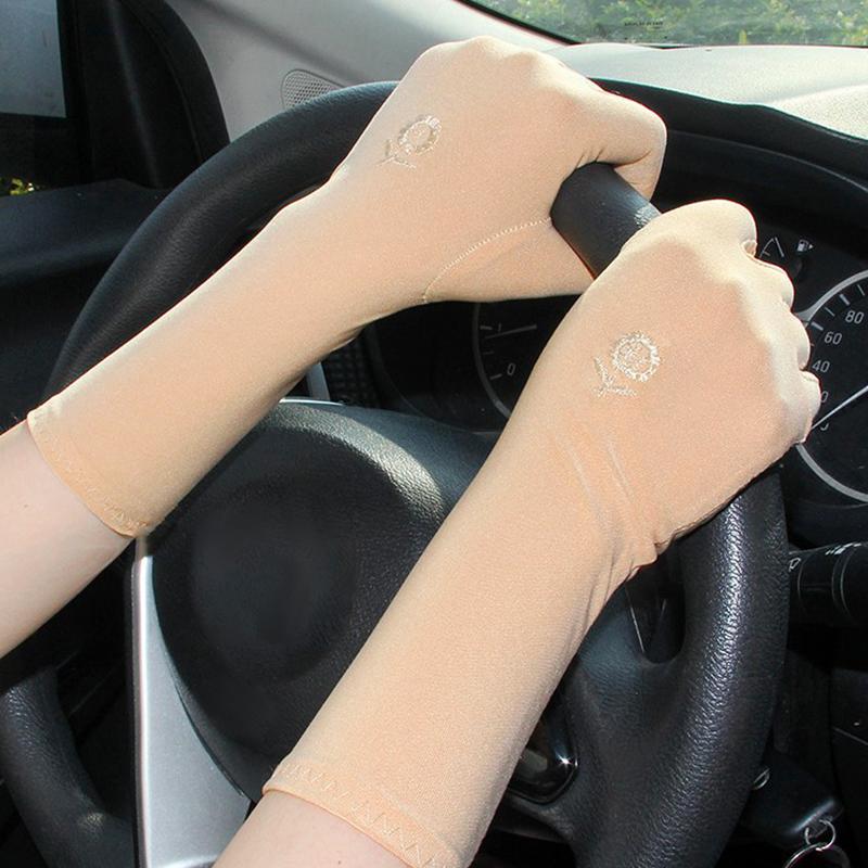 

Женские солнцезащитные перчатки для защиты запястья, однотонные модные аксессуары, вышитые цветы, защита от солнца, 4 цвета