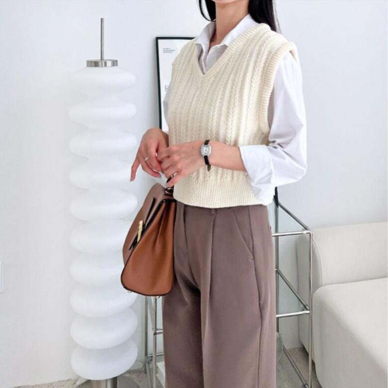 Shop   Women S Korean Cable Cropped Layered Knit veSt Won wvS Wfjn3b2