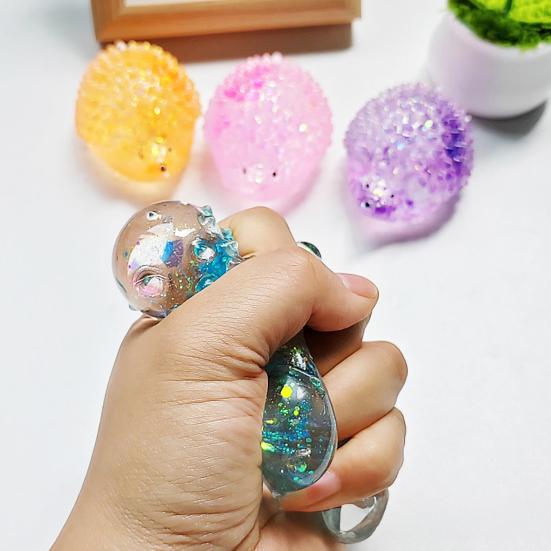Yousheng Mini Hedgehog Squeeze Toy with Glitter, Soft Stretchy Clear Rabbit Sensory Toy, Anxiety Relief Sugar Stress Ball Fidget Toy