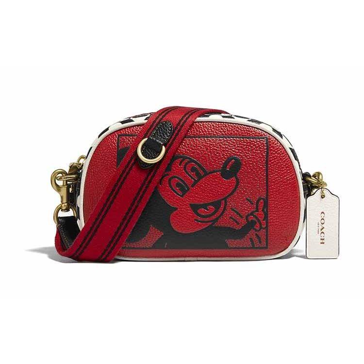 Coach X Disney X Keith Haring Collaboration Camera 19 Badge Mickey Shape Leather Camera Bag Women Shoulder Bag Red C1141-B4RGO