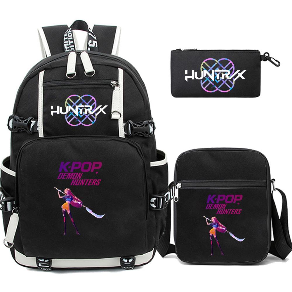 3 Stück/Set Neuer Cartoon Kpop Bedruckter Rucksack mit Federmäppchen Umhängetasche für Teenager Mädchen Junge Schultasche Große Kapazität Wasserdicht Reisetasche Kindergeschenk