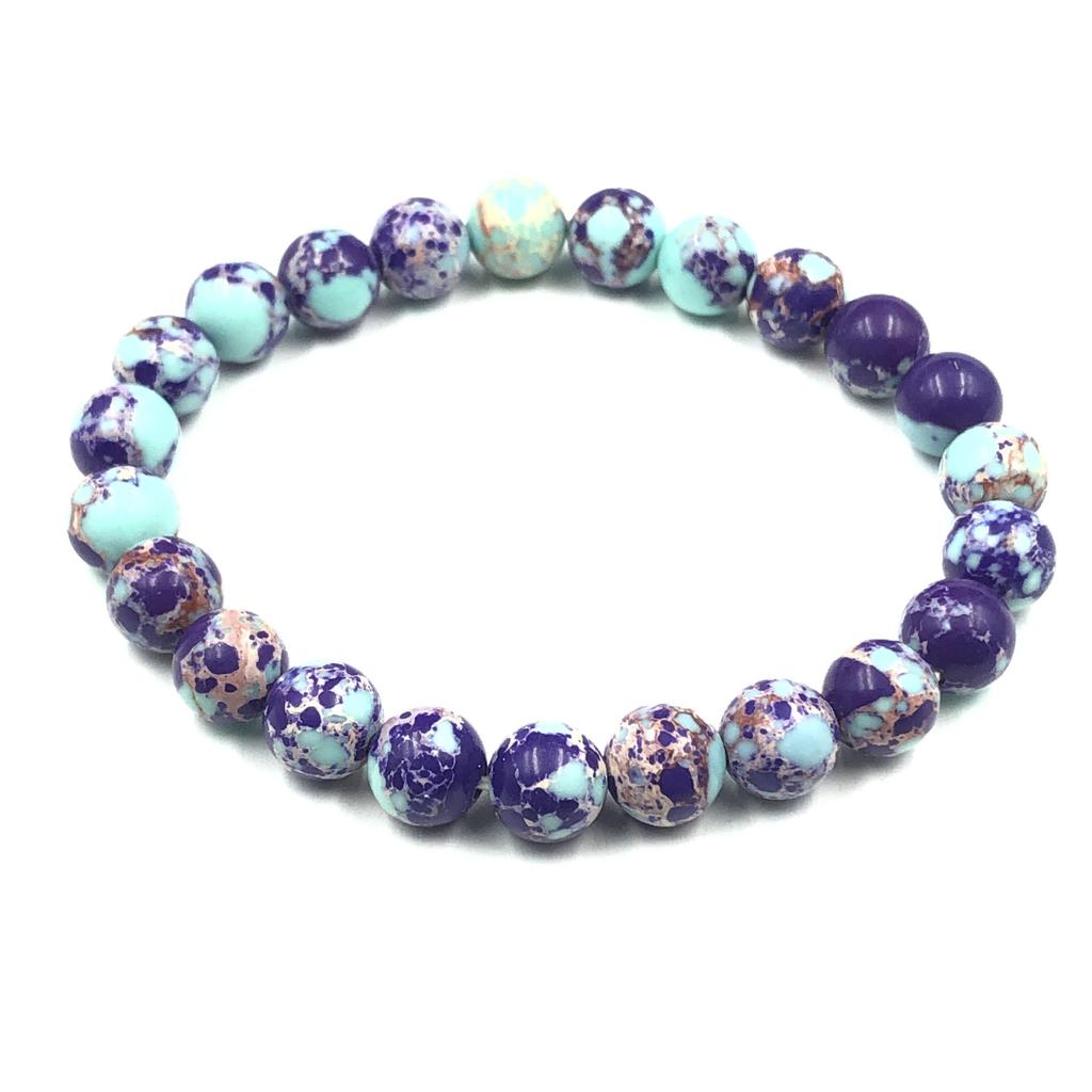 8mm Natural Purple Copper Turquoise Gemstone Round Beads Jewelry Handmade Purple And Blue Stone Stretch Bracelet 7.5" RBB-84