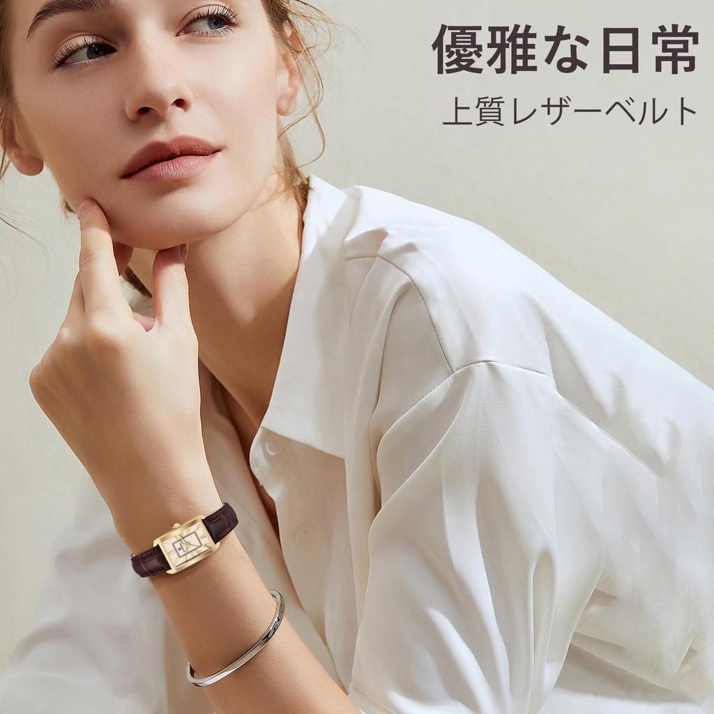 Analog Quartz Arm Leather Waterproof Square for Daily Present Women's Watch, Display, Watch, Strap, Slim, Stylish, Watch, Clock, Simple, Women,