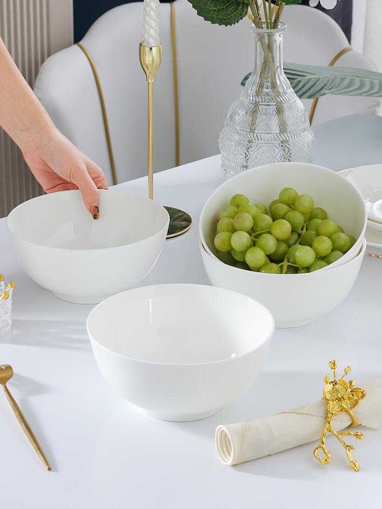 7-inch Large Capacity White Bone China Noodle Bowl - Ceramic Soup & Lo Mein Tableware
