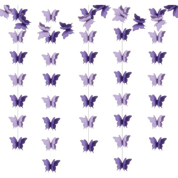 Butterfly Banner Decorative Paper Garland for Wedding Baby Shower Birthday Party Theme Decor 110 Inches Pack of 2 Pieces Light Purple