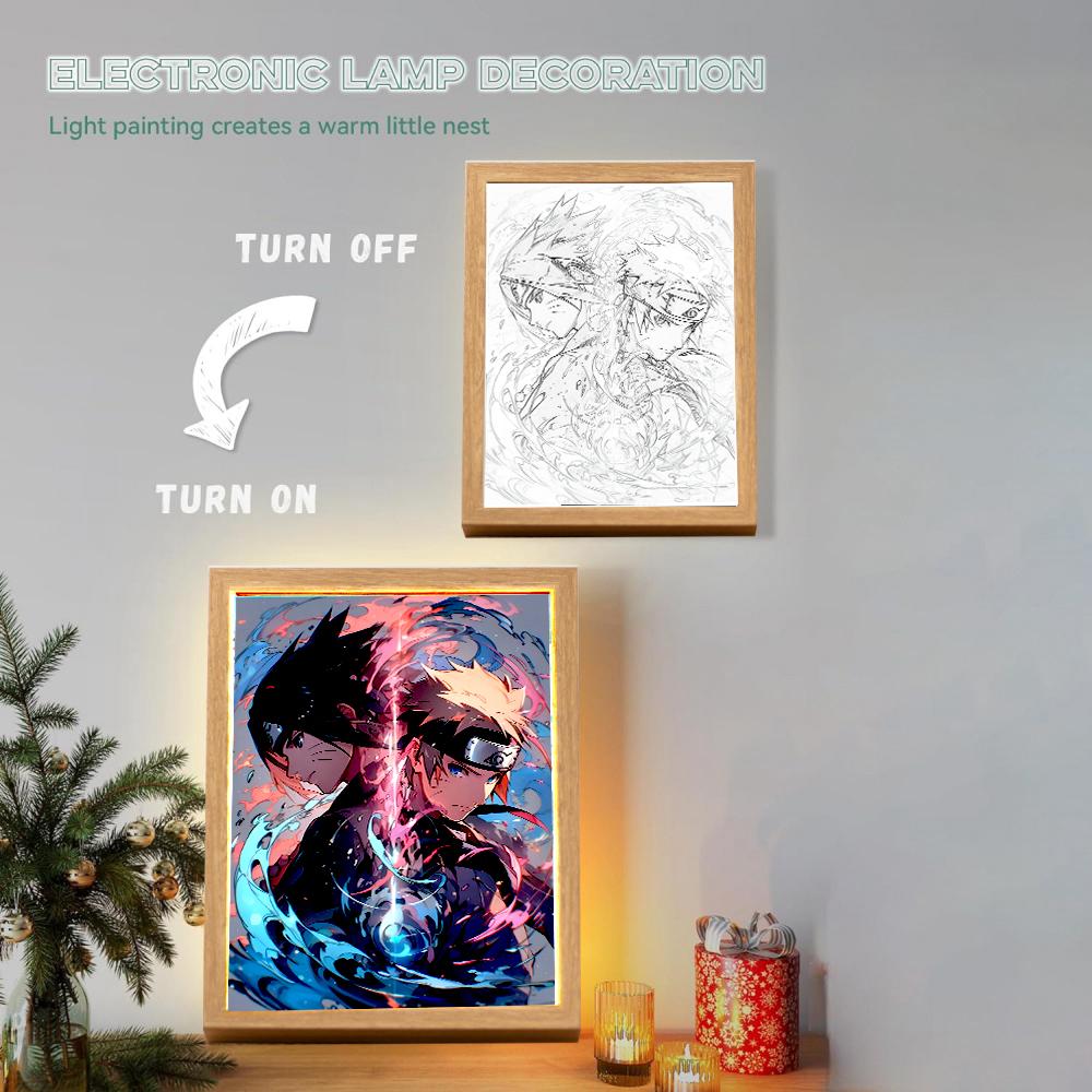 Anime Figure Naruto Light Painting Photo Frame Sasuke Gaara Action Figure Led Night Light Bedroom Decor Christmas Gift Moon Lamp