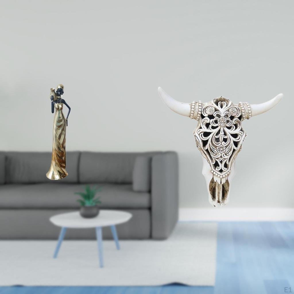 African Tribal Lady Sculpture with Bull Head Wall Hanging Art Figurine Lightweight Decorative