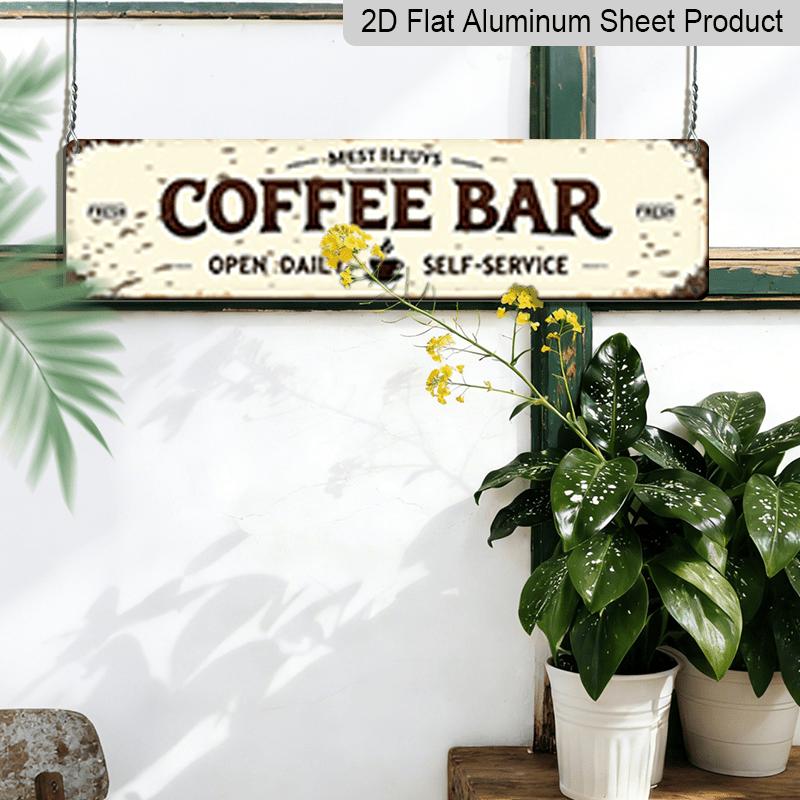 2D Flat - 1pc of Metal Signage Measuring 15.7X3.94 Inches, Featuring A Rustic Coffee Bar Design. This Vintage 2D Flat Print Metal Wall Art Is Perfect