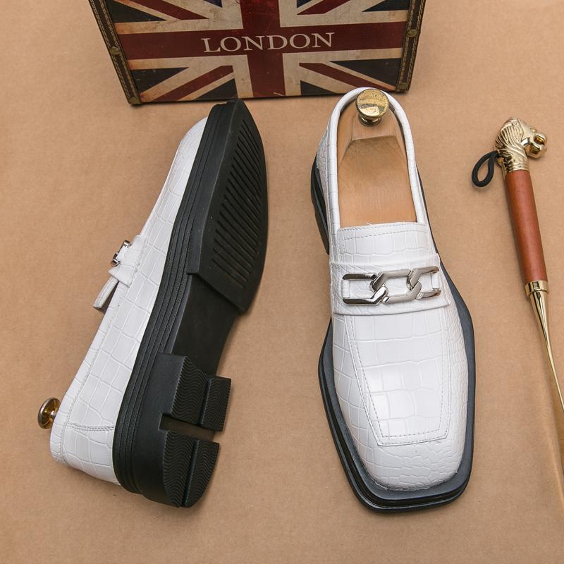 

Мода Мужская Модная Формальная Обувь Квадратный Носок Патентная Кожа Толстая Подошва Износостойкие Лоферы Качества На Одну Педаль Размеры 38-45 38 белый