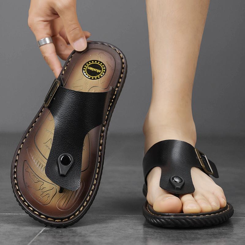 Übergröße Mode Weiches Leder Herren Flip-Flops Outdoor Wasserdichte Strandsandalen Sommer Herren Hausschuhe