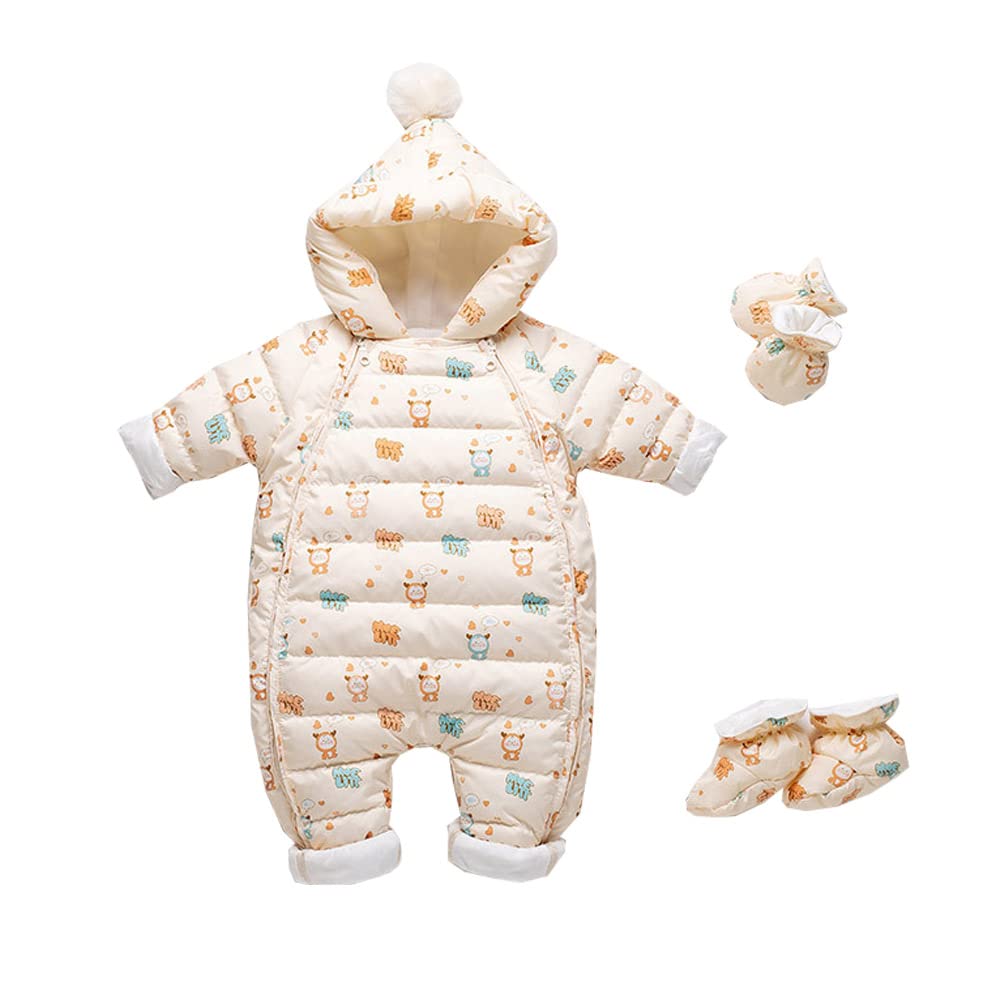 

Baby koi Baby Long Sleeve Front Hooded with Thick Down Jacket for Cold Weather Baby Bear Size 6M Clothes, Romper, Opening, Gloves, Newborns, бежевый