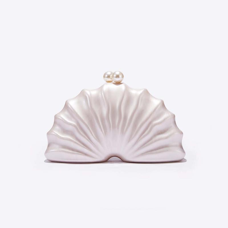 

2025 Acrylic New Fashion Shell Clutch Bag Women Designer Evening Party Cute Purse Lady Wedding Pearl Handbags Chain Shoulder Bag бежевый