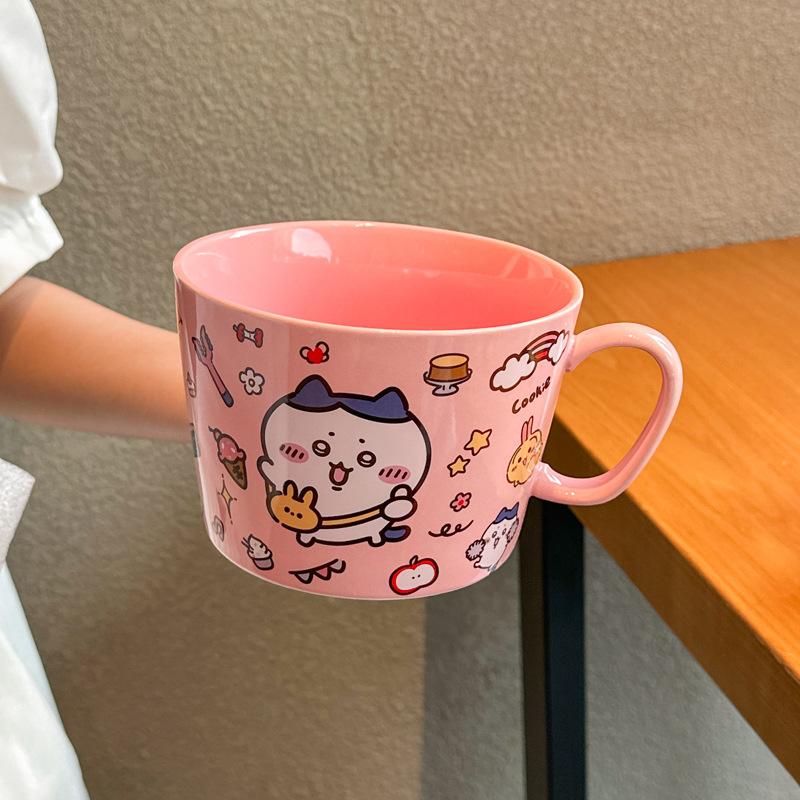 High-value and cute student large instant noodle cup Ceramic instant noodle bowl with lid Dormitory tableware Soup noodle ramen bowl