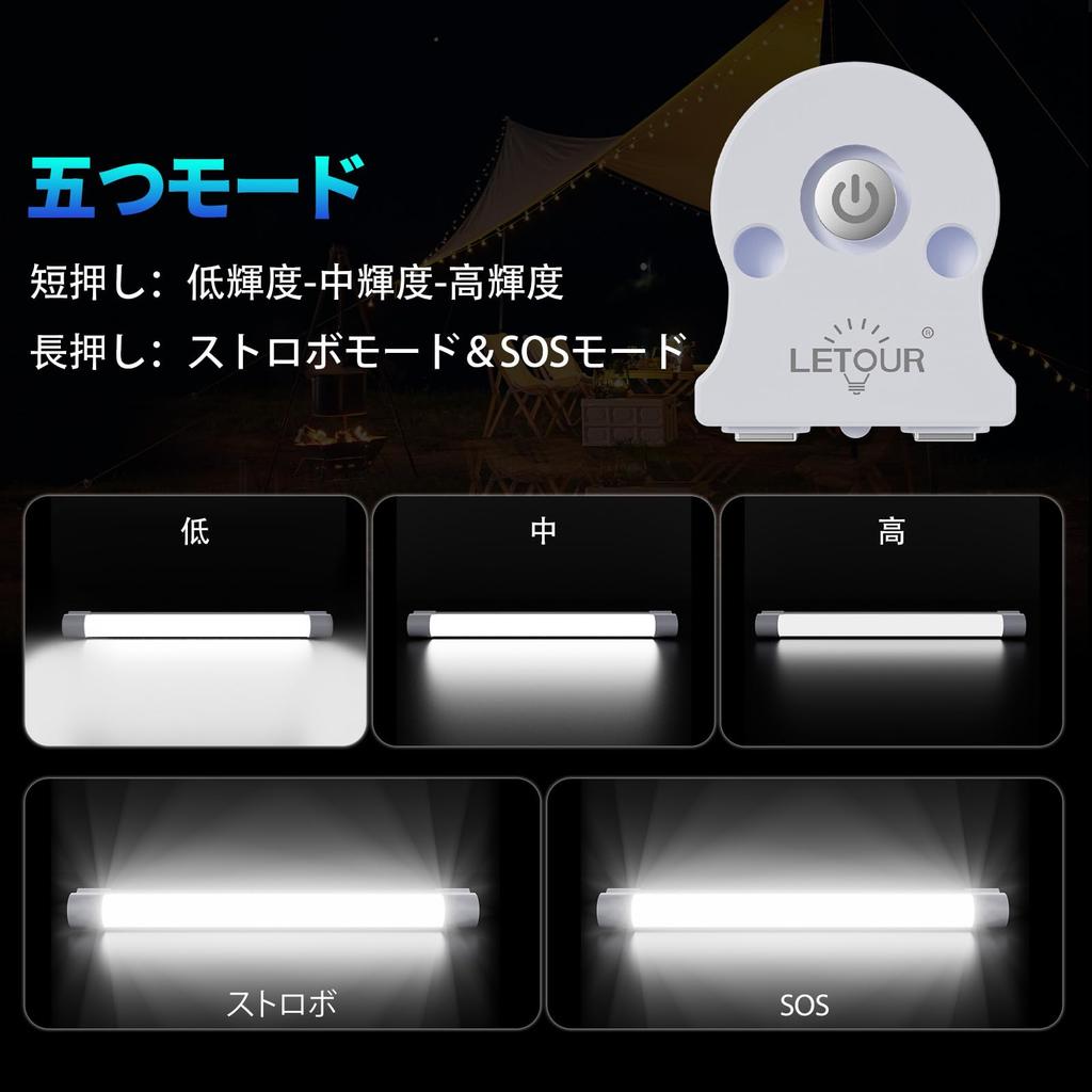 LETOUR LED Light, Fluorescent Lamp, Work Light, USB Rechargeable, Magnetic, 120W, 10400mAh, Outdoor Light, High Brightness, 5 Brightness Levels, 10000