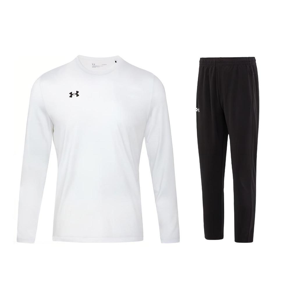 Under Armour Solid Slim Fit Crew Neck T-Shirt And Sports Long Pants Casual Sports Set Men Sets White Black 22600307-100+23600703-001