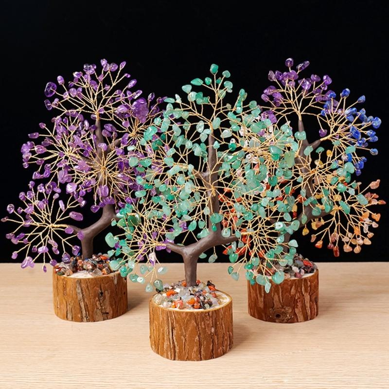 Fengshui Crystal Tree Figurine Bonsais Ornament for Attracting Wealth Good Luck Spiritual Gift Home and Office Decors