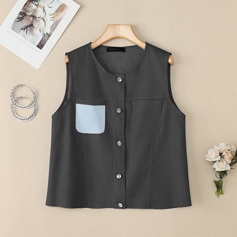 ZANZEA Women Casual Round Neck Loose Sleeveless Tank Tops