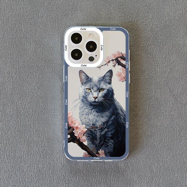 

Прозрачный чехол для телефона с рисунком цветущей сливы и кошки для iPhone 11 12 13 Pro Max 14 15 Pro Max Plus XS XR X Прозрачная задняя крышка iphone 7 8 SE2