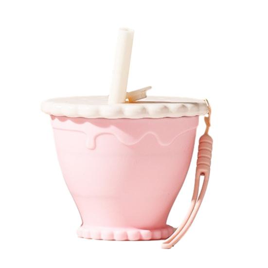 Collapsible Travel Cup with Lid Cookie Design Silicone Folding Cup Portable Reusable Drinking Cup for Camping Hiking Picnics