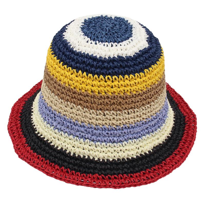 Ethnic Style Holiday Straw Hat Colored Weaving South East Asia Style Ethnic Minority Dance Hippie Foldable Bucket Hat