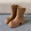 Fashion Retro Western Suede Short Boots Breathable Heightening Women's Botines Versatile Round Toe Mid-Calf Cowboy Boots Botas Mujer