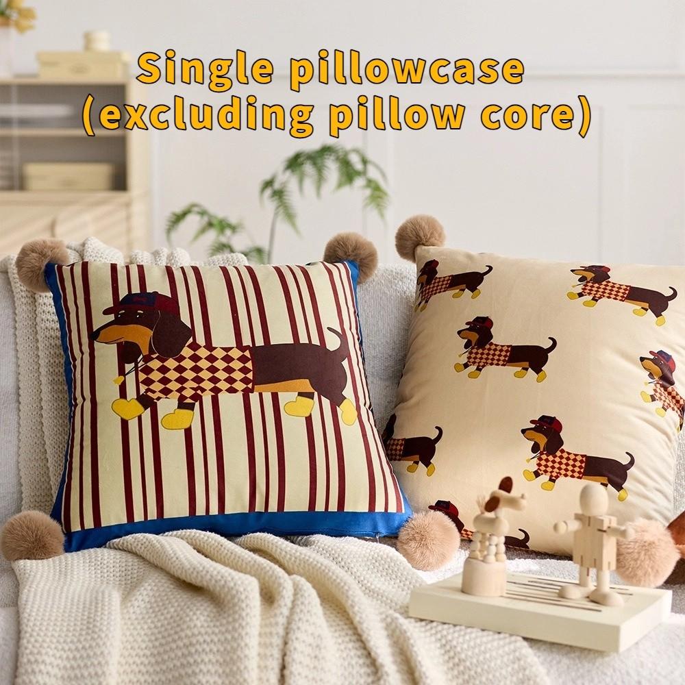 Sausage Puppy Cartoon Dachshund Pillow Cover Printing Waist Pillow Cover  Living Room Decor