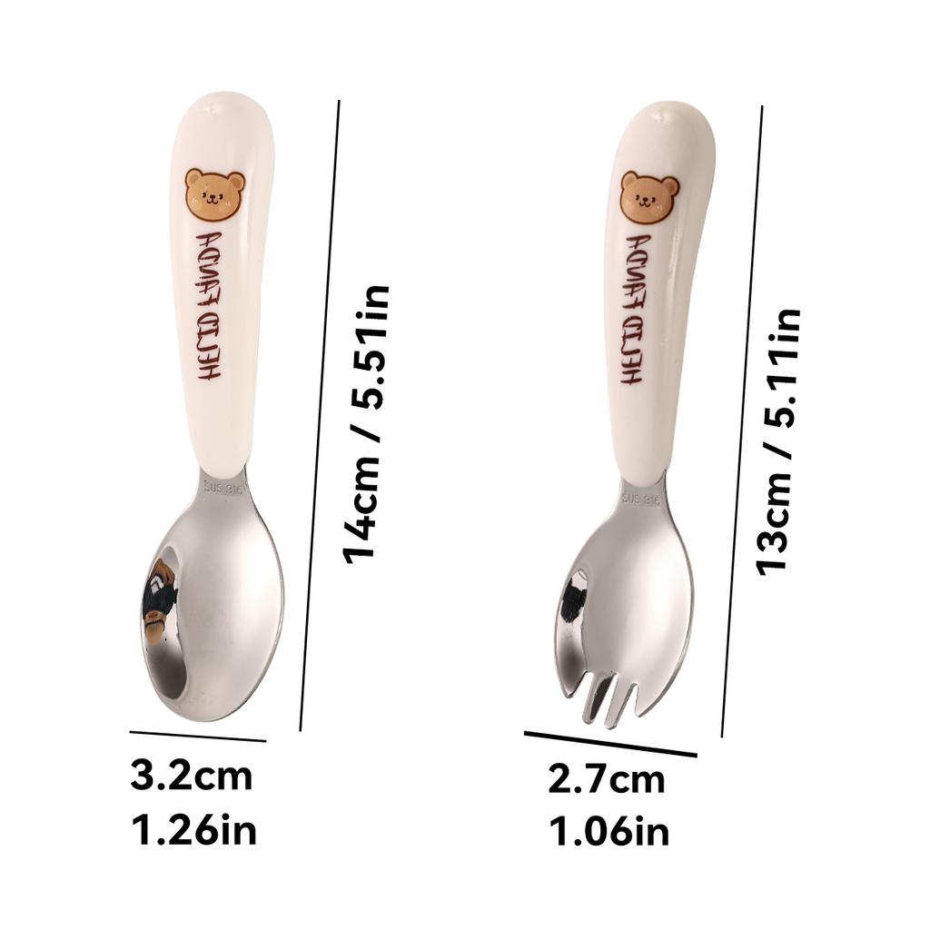 Tragbares Kindergeschirrset aus 316 Edelstahl, niedliches Fütterungsbesteck, Löffel, Gabel, Lernstäbchen, Kinderbesteck