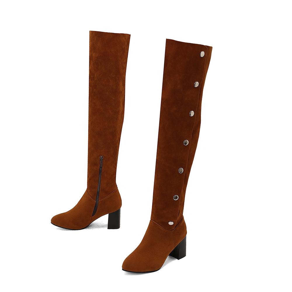 Khaki Black Women Over the Knee High Boots High Block Heel Big Size 50