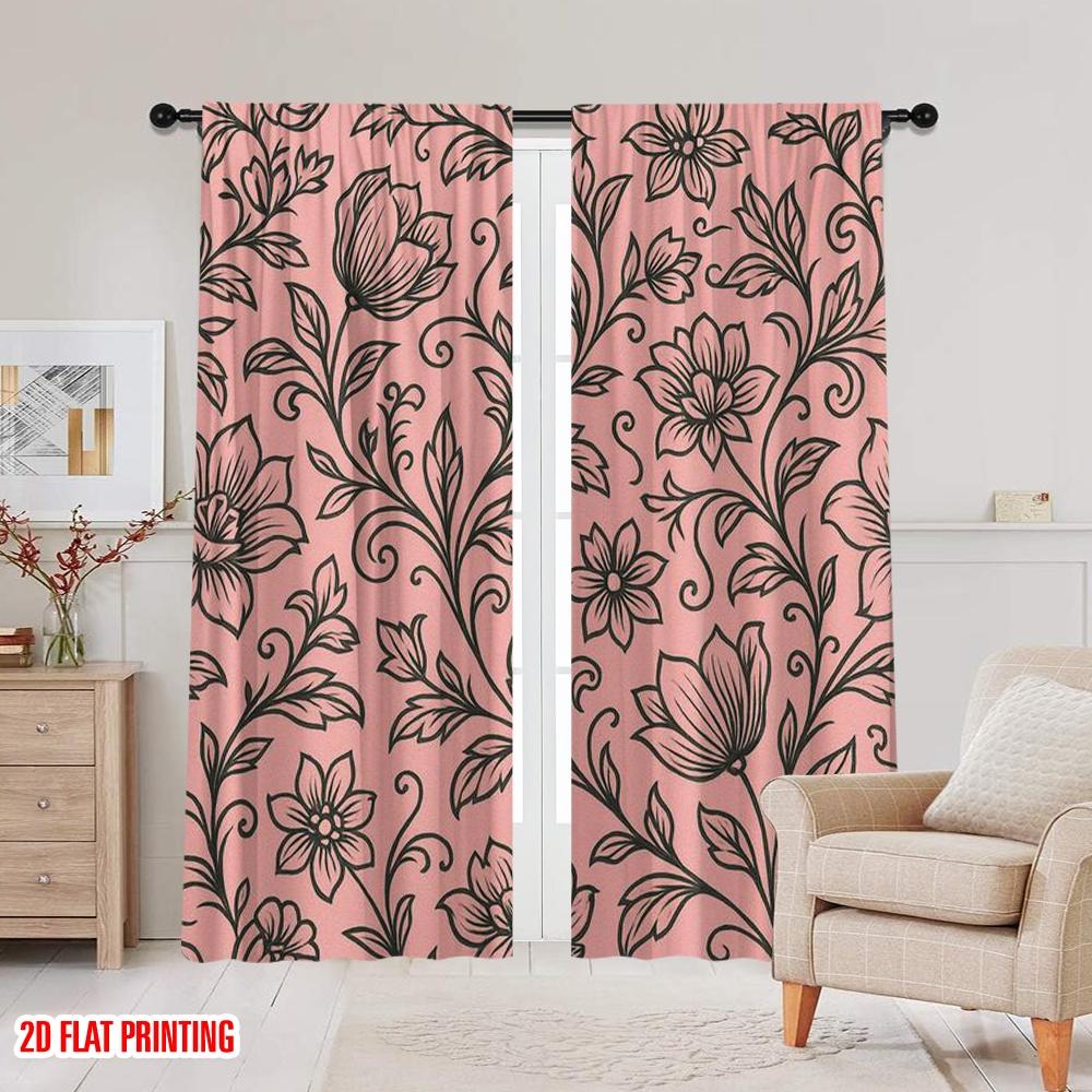 2pcs,2D plane printing Curtains Digital Printed Floral Whimsy Polyester Woven (without rod) Festive Ldeal for Living Room,