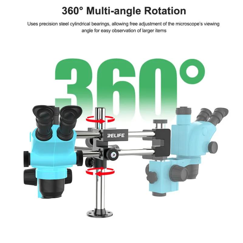 RELIFE MS2 Pro Doppel-Kugellager Doppel-Stangen Mikroskopständer 360° Drehung Hochfeste Vollmetall Mikroskop Halterung Arm Halter